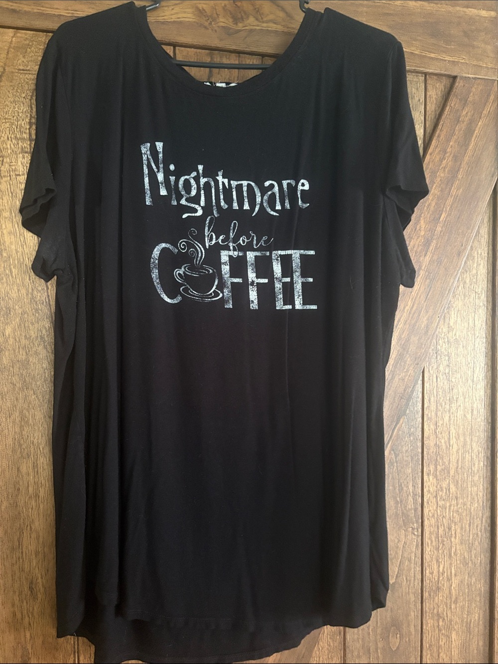 Maurices Black Tee with Silver “Nightmare before COFFEE” Graphic